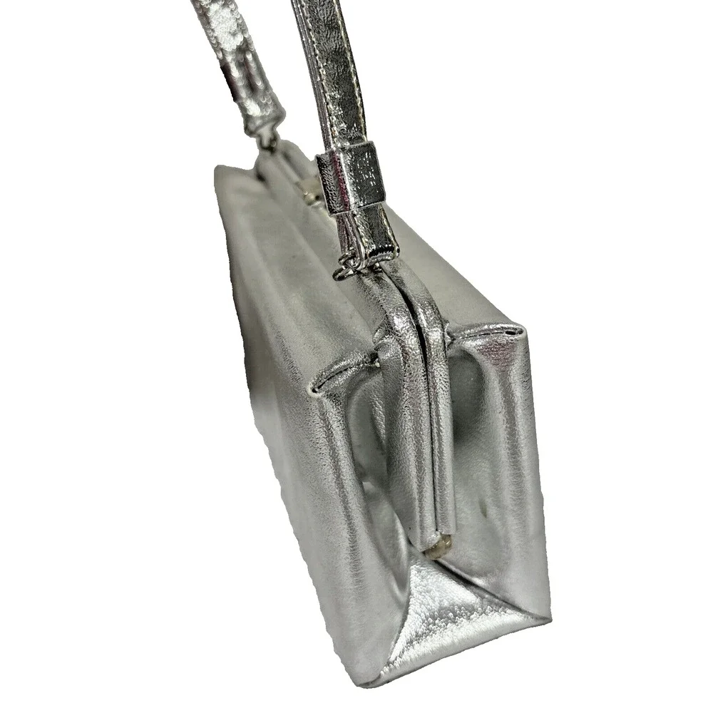 Vintage Silver Metallic Evening Bag Mid Century Top Handle Dressy Event Purse